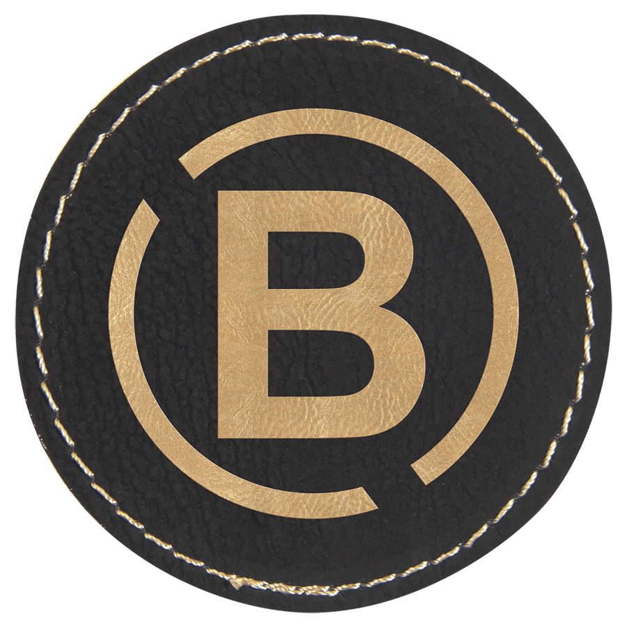 2 1/2" Round Black/Gold Laserable Leatherette Patch with Adhesive