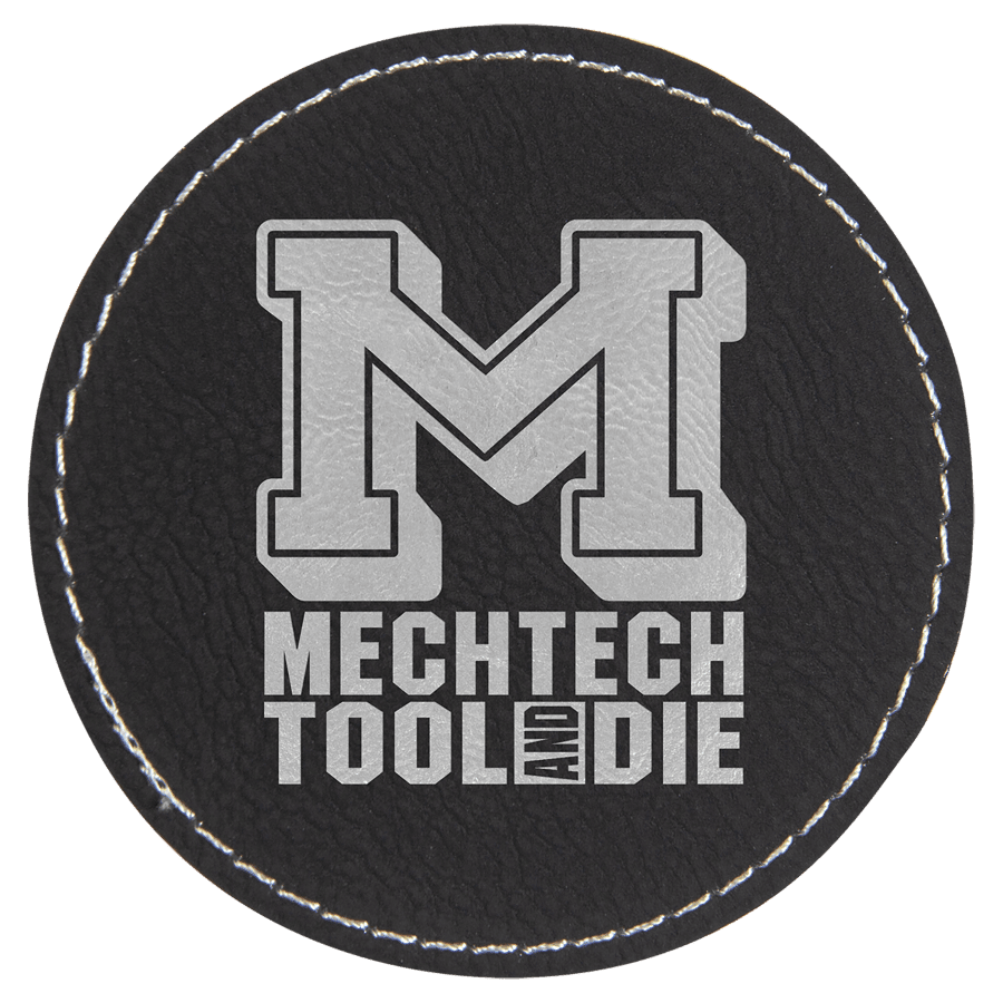 3" Round Black/Silver Laserable Leatherette Patch with Adhesive