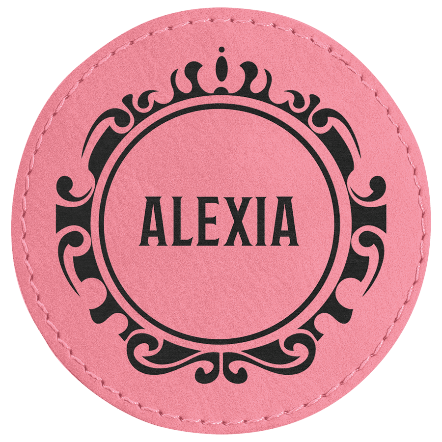 3" Round Pink Laserable Leatherette Patch with Adhesive