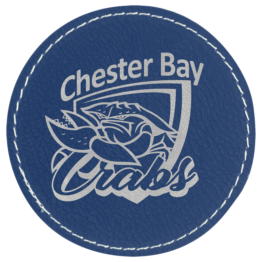 3" Round Blue/Silver Laserable Leatherette Patch with Adhesive