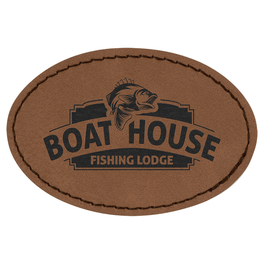 3" x 2" Oval Dark Brown Laserable Leatherette Patch with Adhesive