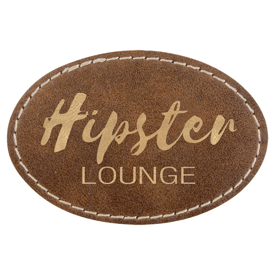 3" x 2" Oval Suni Deri Patch, Yapışkanlı – Rustik/Altın