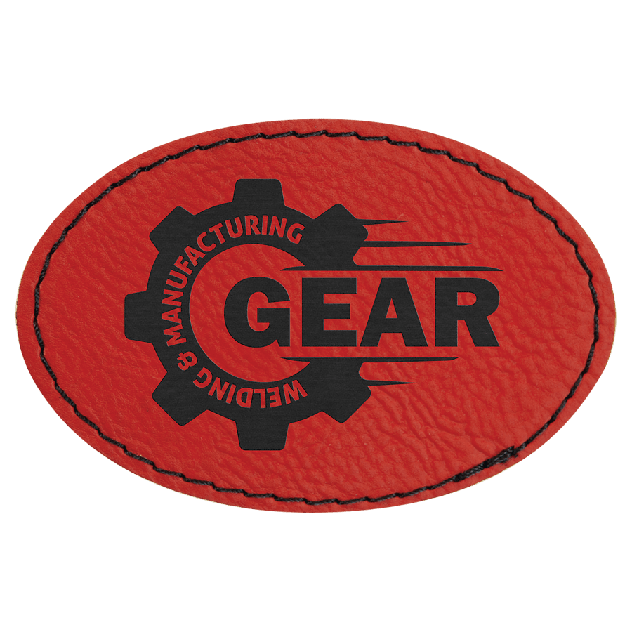 3" x 2" Oval Suni Deri Patch, Yapışkanlı – Kırmızı