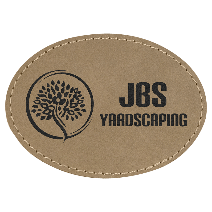 3 1/2" x 2 1/2" Oval Light Brown Laserable Leatherette Patch with Adhesive