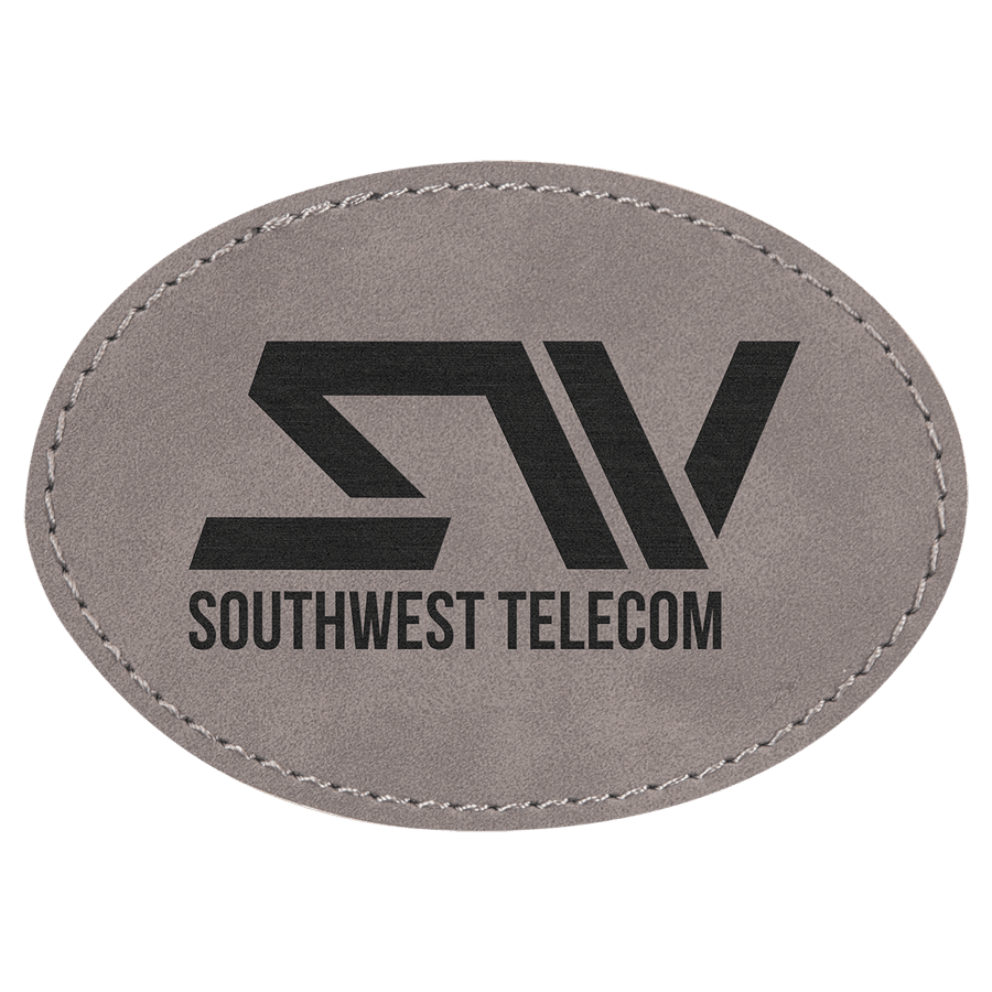 3 1/2" x 2 1/2" Oval Gray Laserable Leatherette Patch with Adhesive