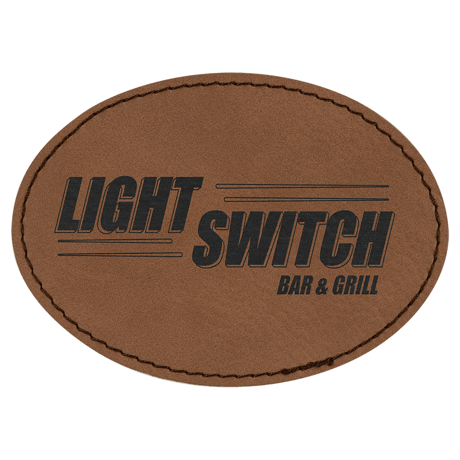 3 1/2" x 2 1/2" Oval Dark Brown Laserable Leatherette Patch with Adhesive