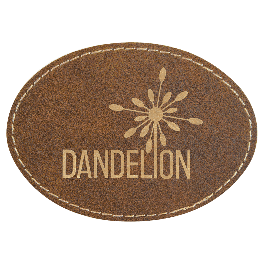 3 1/2" x 2 1/2" Oval Rustic/Gold Laserable Leatherette Patch with Adhesive