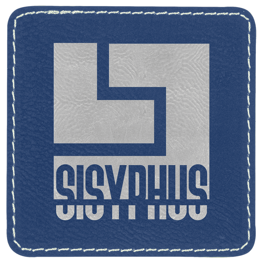 3" x 3" Square Blue/Silver Laserable Leatherette Patch with Adhesive