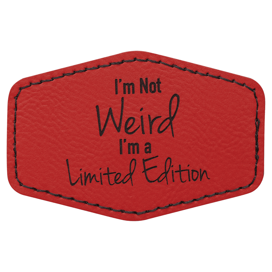 3" x 2" Hex Red Laserable Leatherette Patch with Adhesive