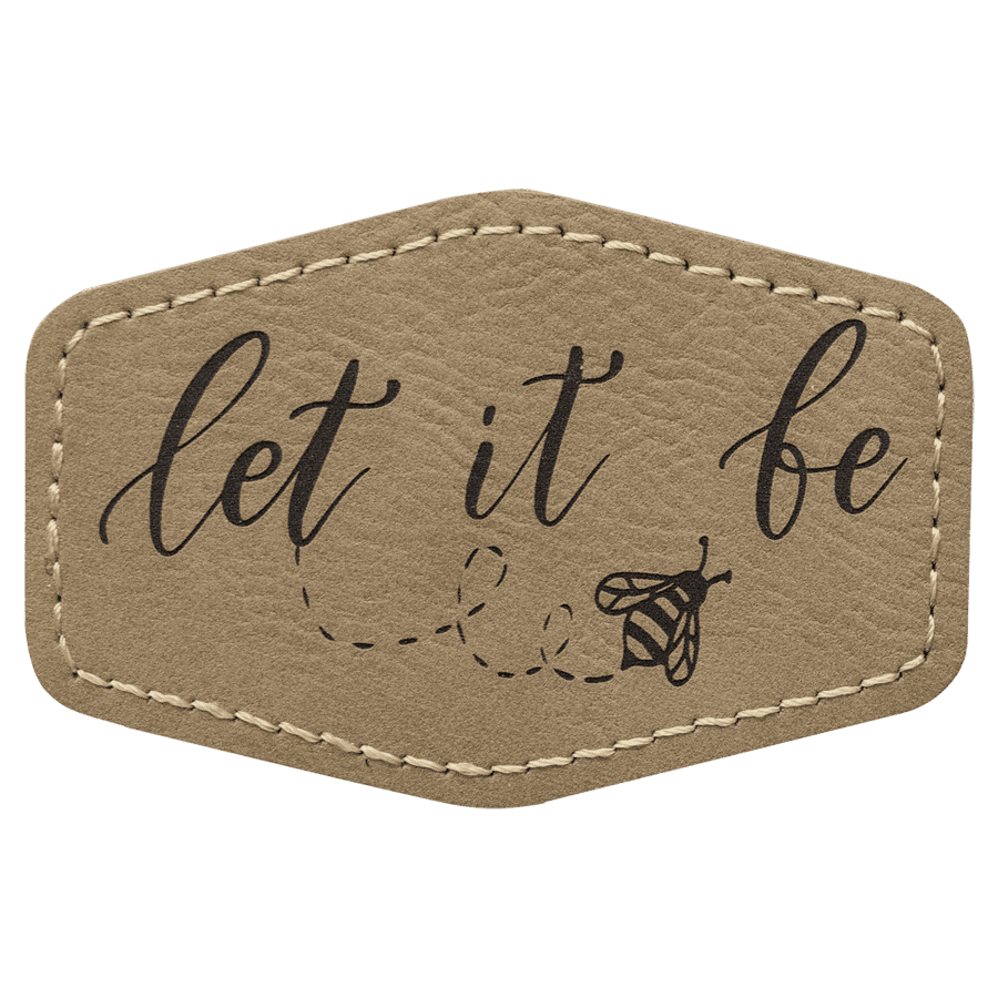3" x 2" Hex Light Brown Laserable Leatherette Patch with Adhesive