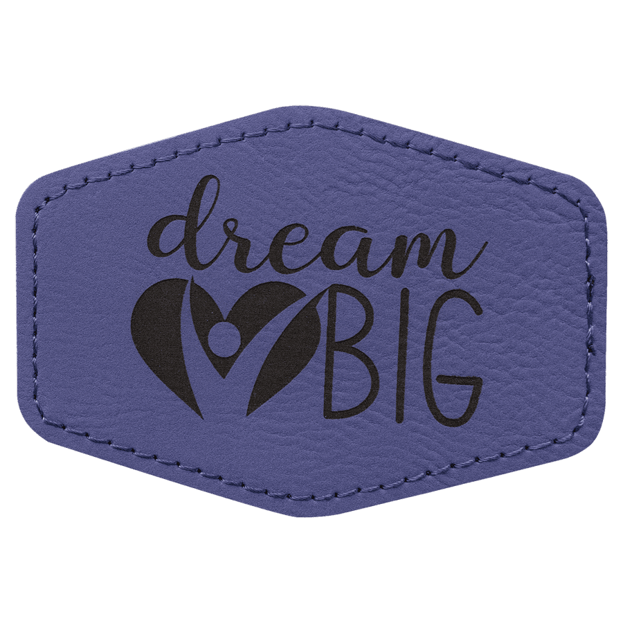3 1/2" x 2 1/2" Hex Purple Laserable Leatherette Patch with Adhesive