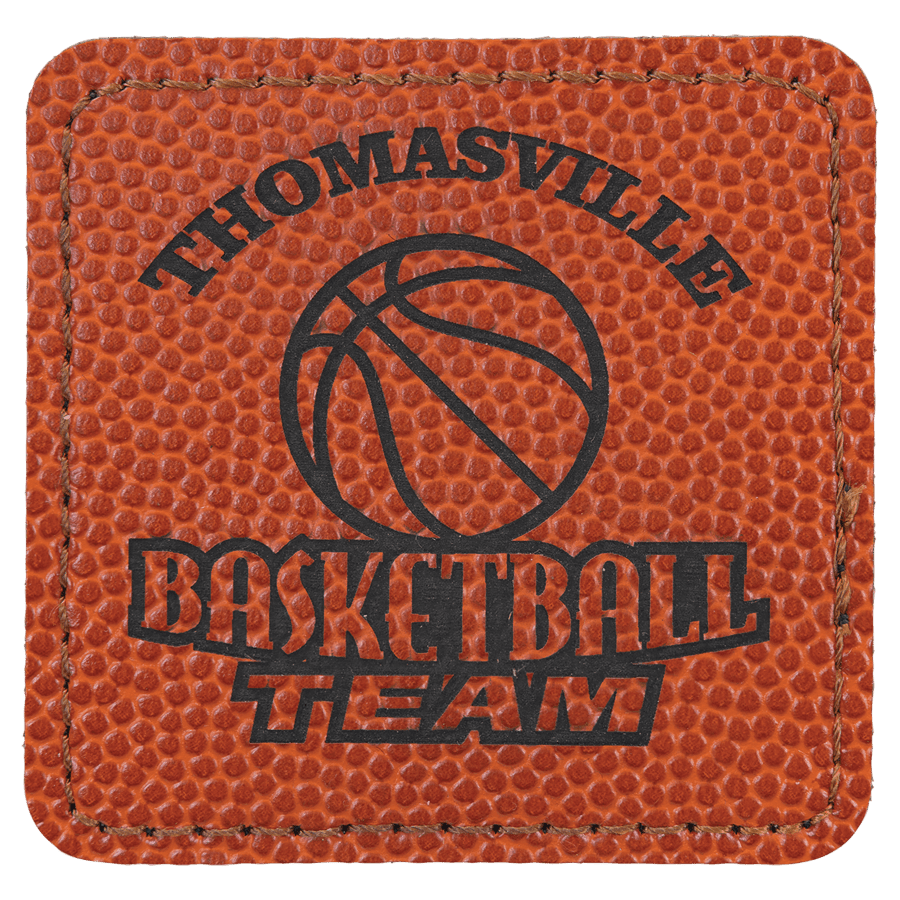 2 1/2" x 2 1/2" Square Basketball Laserable Leatherette Patch with Adhesive