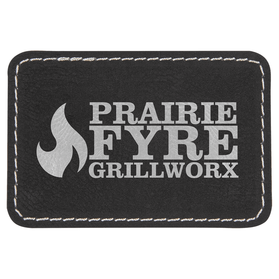 3" x 2" Rectangle Black/Silver Laserable Leatherette Patch with Kota Pro Adhesive