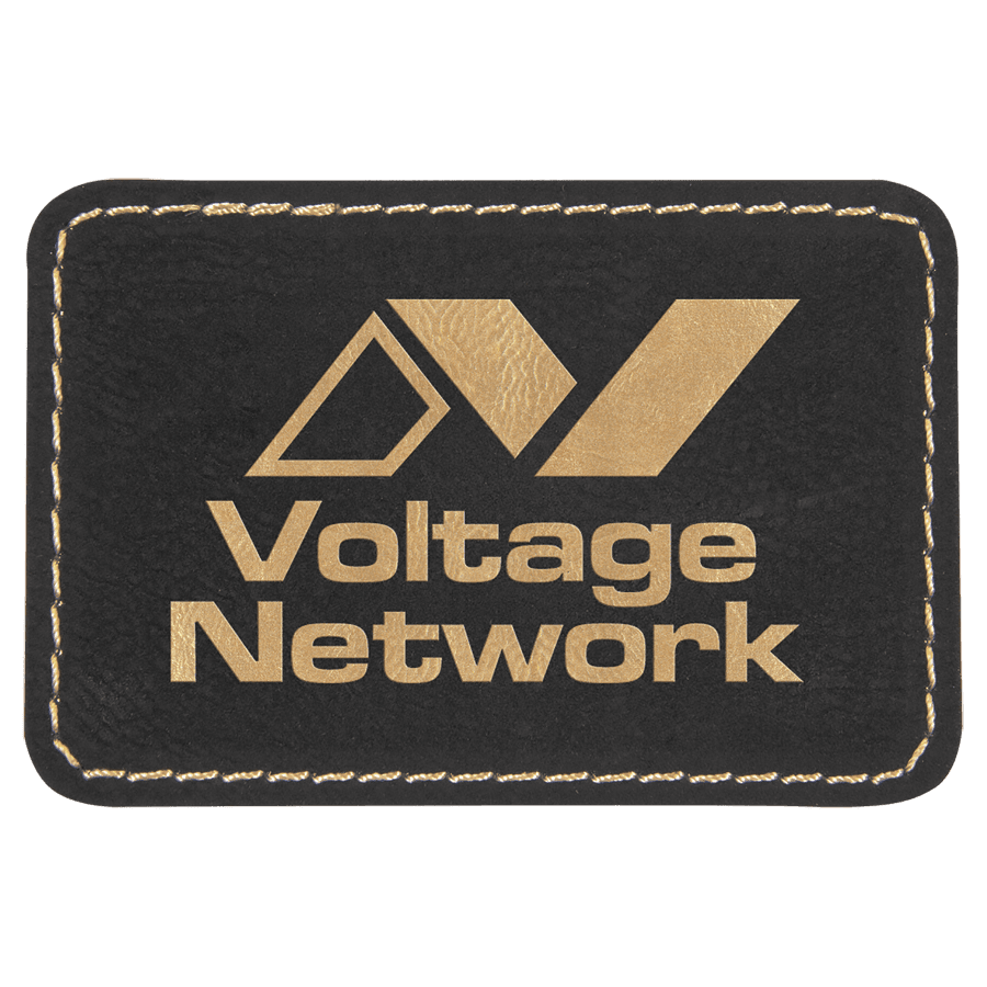 3" x 2" Rectangle Black/Gold Laserable Leatherette Patch with Kota Pro Adhesive