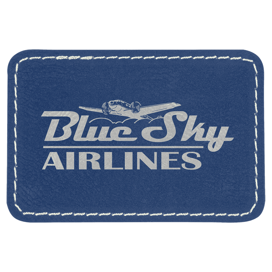 3" x 2" Rectangle Blue/Silver Laserable Leatherette Patch with Kota Pro Adhesive