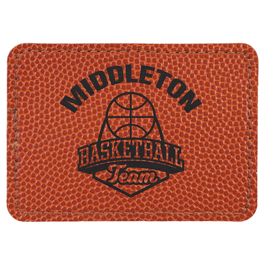 3 1/2" x 2 1/2" Dikdörtgen Suni Deri Patch, Kota Pro Yapışkanlı – Basketbol