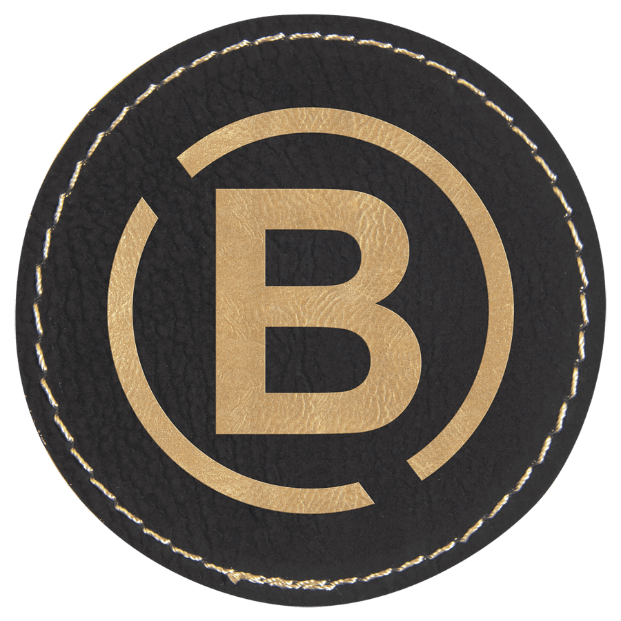 2 1/2" Round Black/Gold Laserable Leatherette Patch with Kota Pro Adhesive