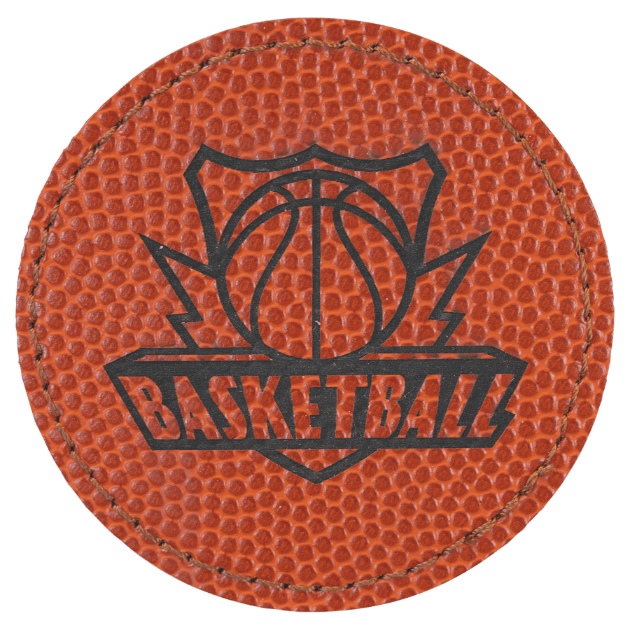 2 1/2" Round Basketball Laserable Leatherette Patch with Kota Pro Adhesive