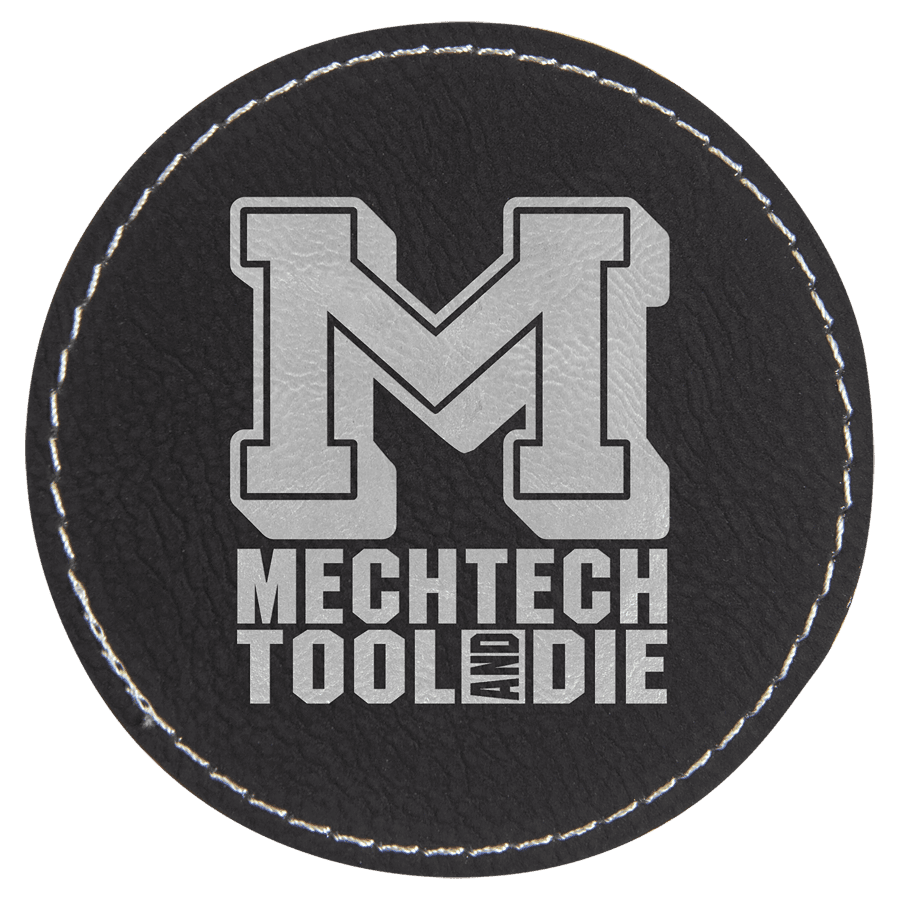 3" Round Black/Silver Laserable Leatherette Patch with Kota Pro Adhesive