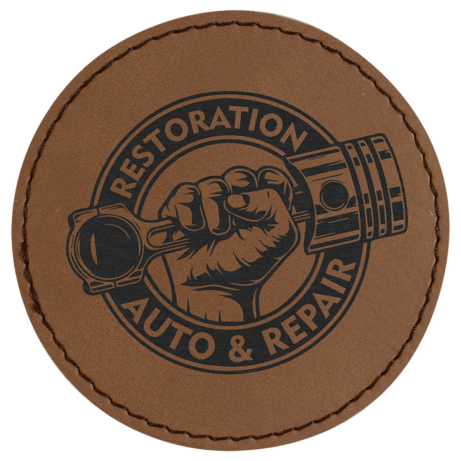 3" Round Dark Brown Laserable Leatherette Patch with Kota Pro Adhesive