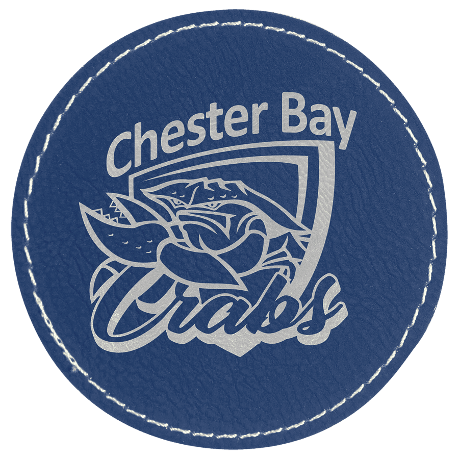 3" Round Blue/Silver Laserable Leatherette Patch with Kota Pro Adhesive
