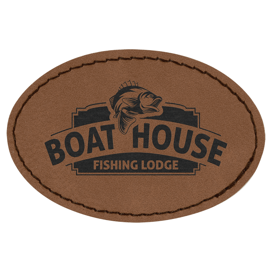 3" x 2" Oval Dark Brown Laserable Leatherette Patch with Kota Pro Adhesive