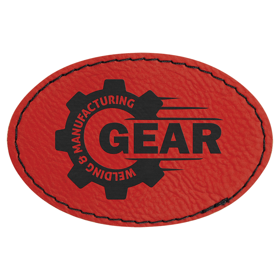 3" x 2" Oval Red Laserable Leatherette Patch with Kota Pro Adhesive