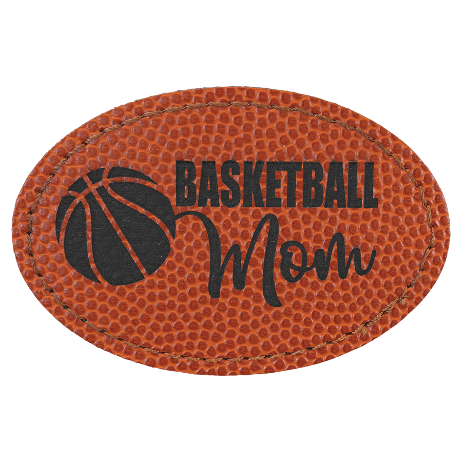 3" x 2" Oval Basketball Laserable Leatherette Patch with Kota Pro Adhesive