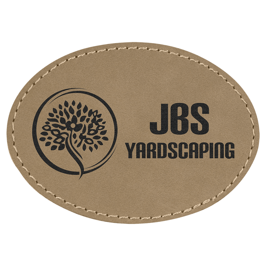 3 1/2" x 2 1/2" Oval Light Brown Laserable Leatherette Patch with Kota Pro Adhesive