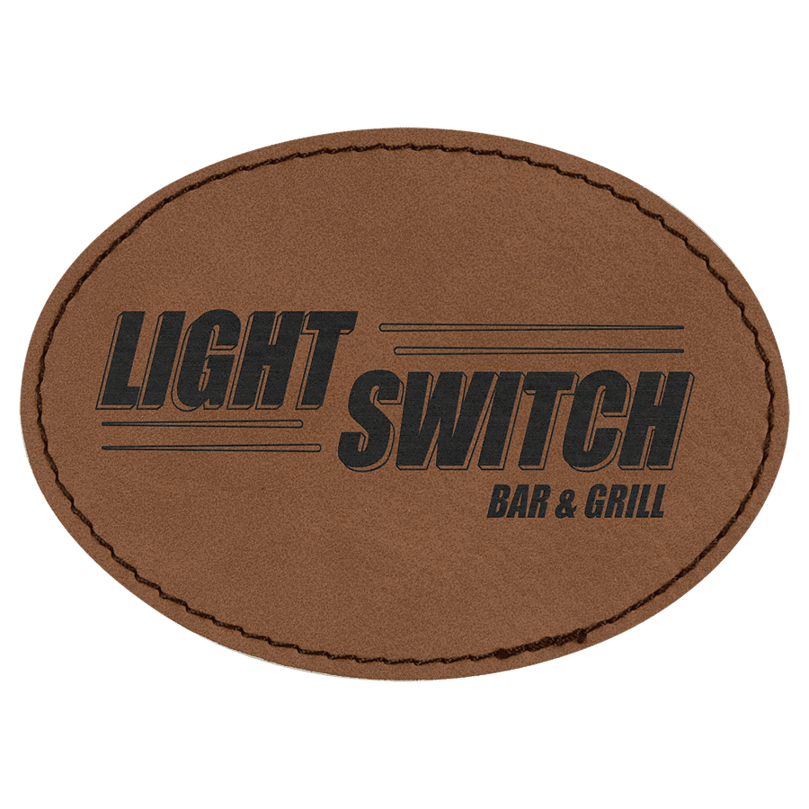 3 1/2" x 2 1/2" Oval Dark Brown Laserable Leatherette Patch with Kota Pro Adhesive
