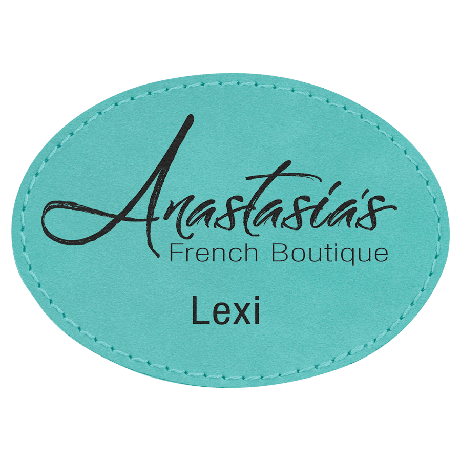 3 1/2" x 2 1/2" Oval Teal Laserable Leatherette Patch with Kota Pro Adhesive