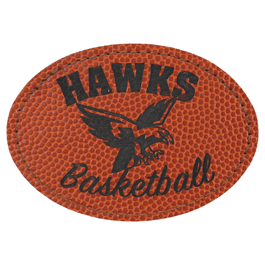 3 1/2" x 2 1/2" Oval Basketball Laserable Leatherette Patch with Kota Pro Adhesive