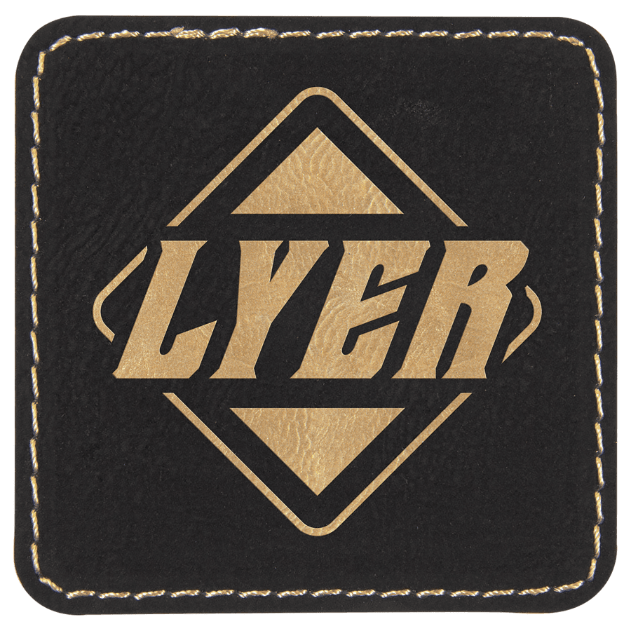 2 1/2" x 2 1/2" Square Black/Gold Laserable Leatherette Patch with Kota Pro Adhesive