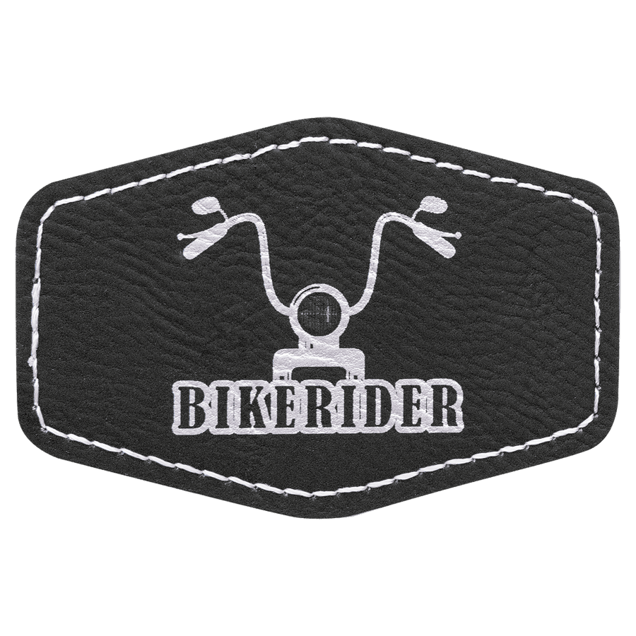 3" x 2" Hex Black/Silver Laserable Leatherette Patch with Kota Pro Adhesive