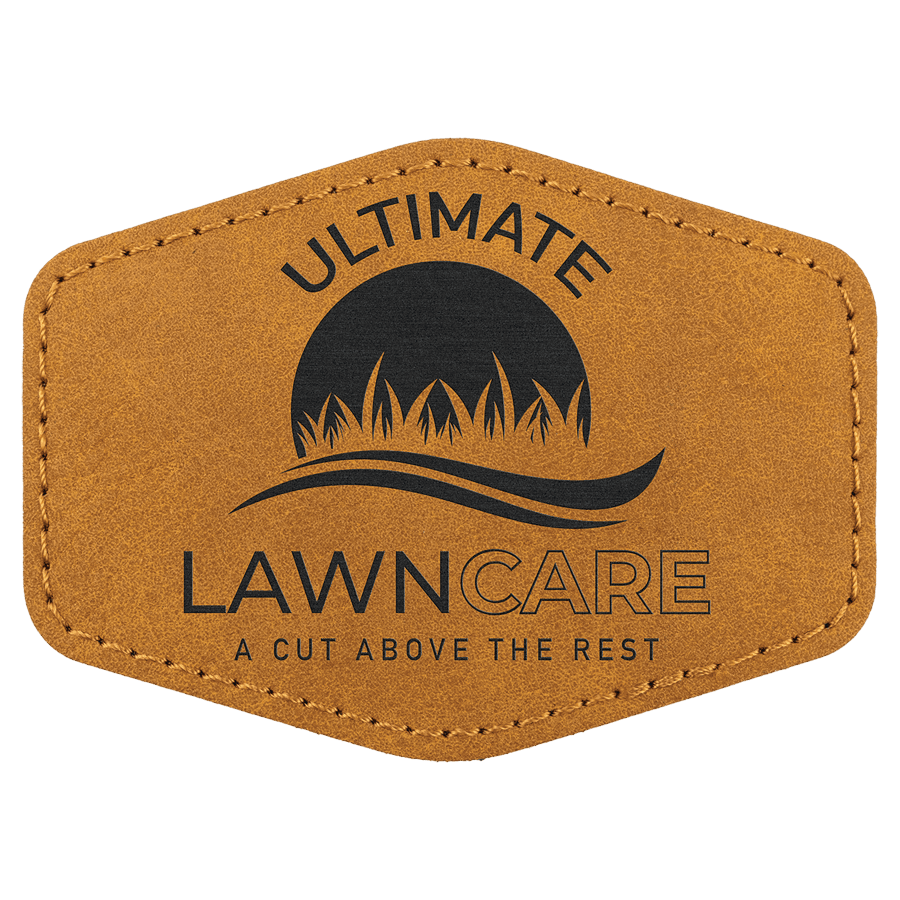 3 1/2" x 2 1/2" Light Brown Premier Laserable Leatherette Hex Patch with Kota Pro Adhesive - Creekside Collection