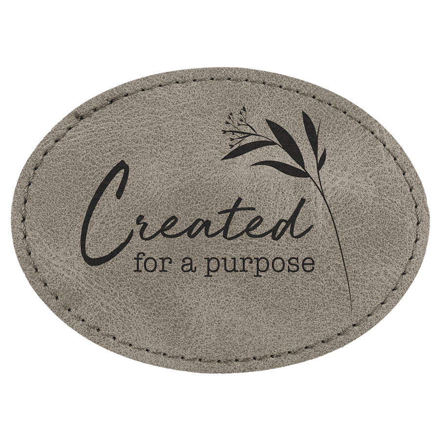 3 1/2" x 2 1/2" Gray Premier Laserable Leatherette Oval Patch with Kota Pro Adhesive - Creekside Collection
