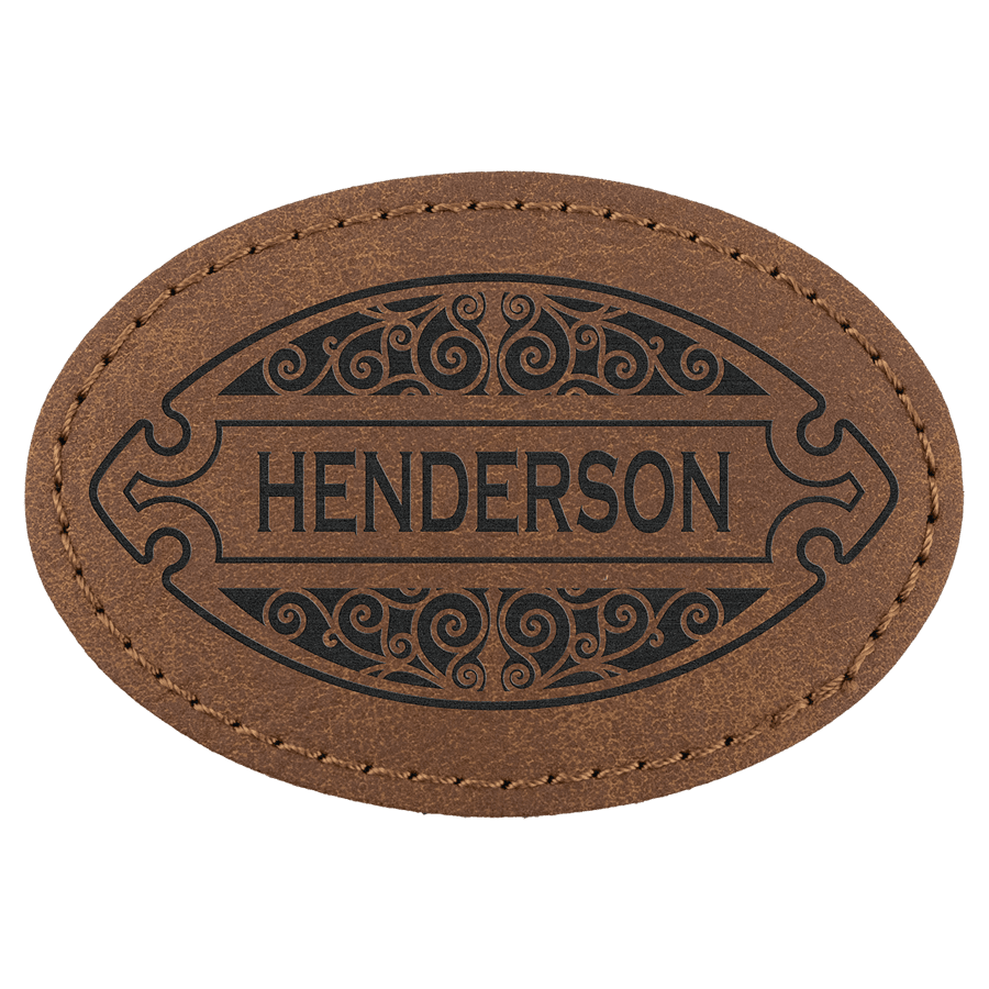 3" x 2" Dark Brown Premier Laserable Leatherette Oval Patch with Kota Pro Adhesive - Creekside Collection