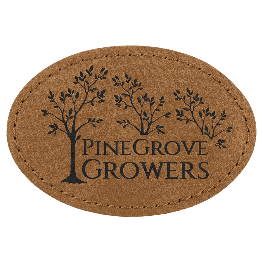 3" x 2" Medium Brown Premier Laserable Leatherette Oval Patch with Kota Pro Adhesive - Creekside Collection