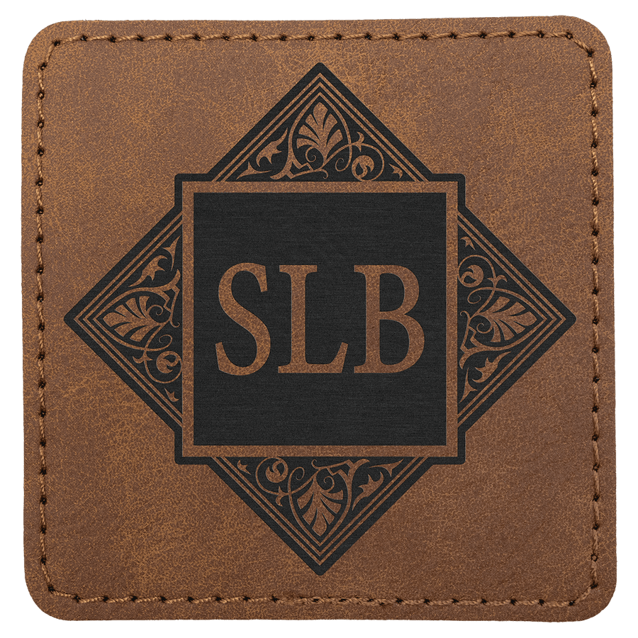 3" x 3" Dark Brown Premier Laserable Leatherette Square Patch with Kota Pro Adhesive - Creekside Collection
