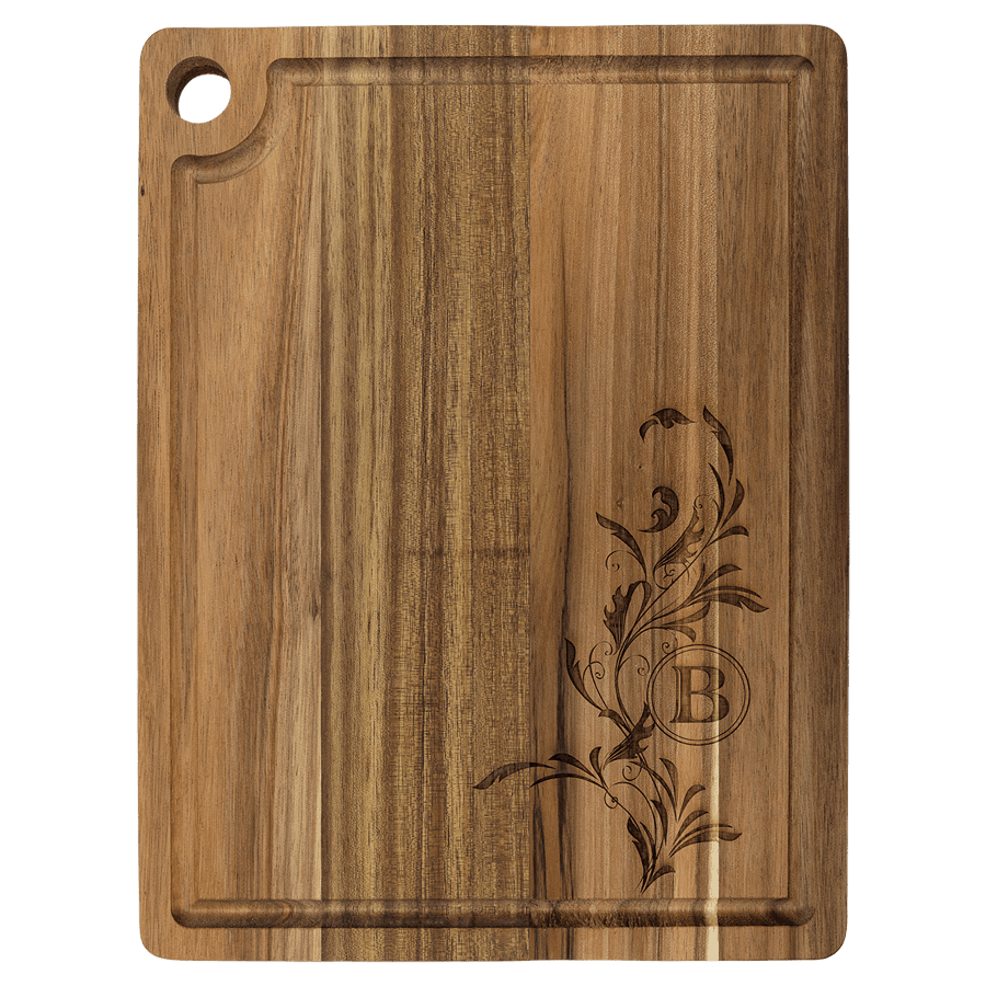 11 1/2" x 8 3/4" Acacia Cutting Board with Drip Ring and Corner Hole