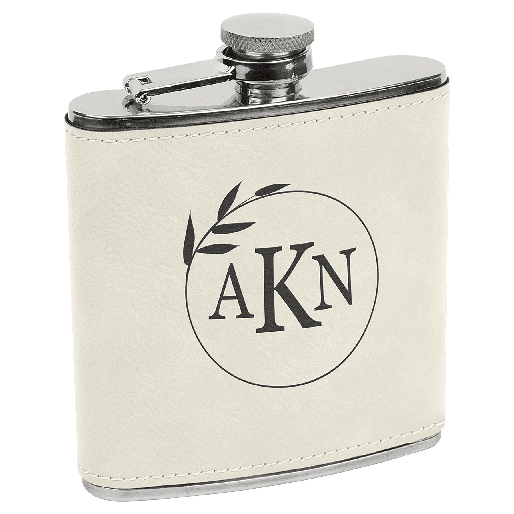 Leatherette Stainless Steel Flask – White/Black — view 1 of 4